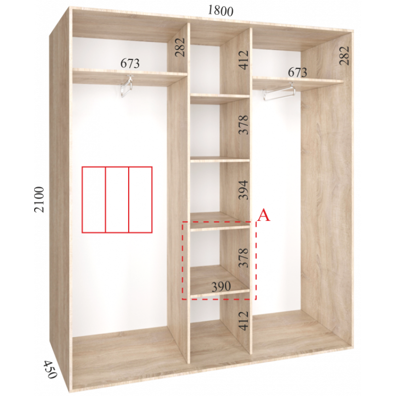 Шкаф-купе "KOMFORT", прямой, размером 180х45х240см