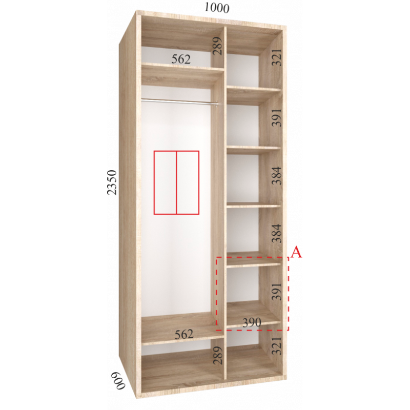 Шкаф-купе "Premier", прямой, размером 235х60х100см, с перекладиной